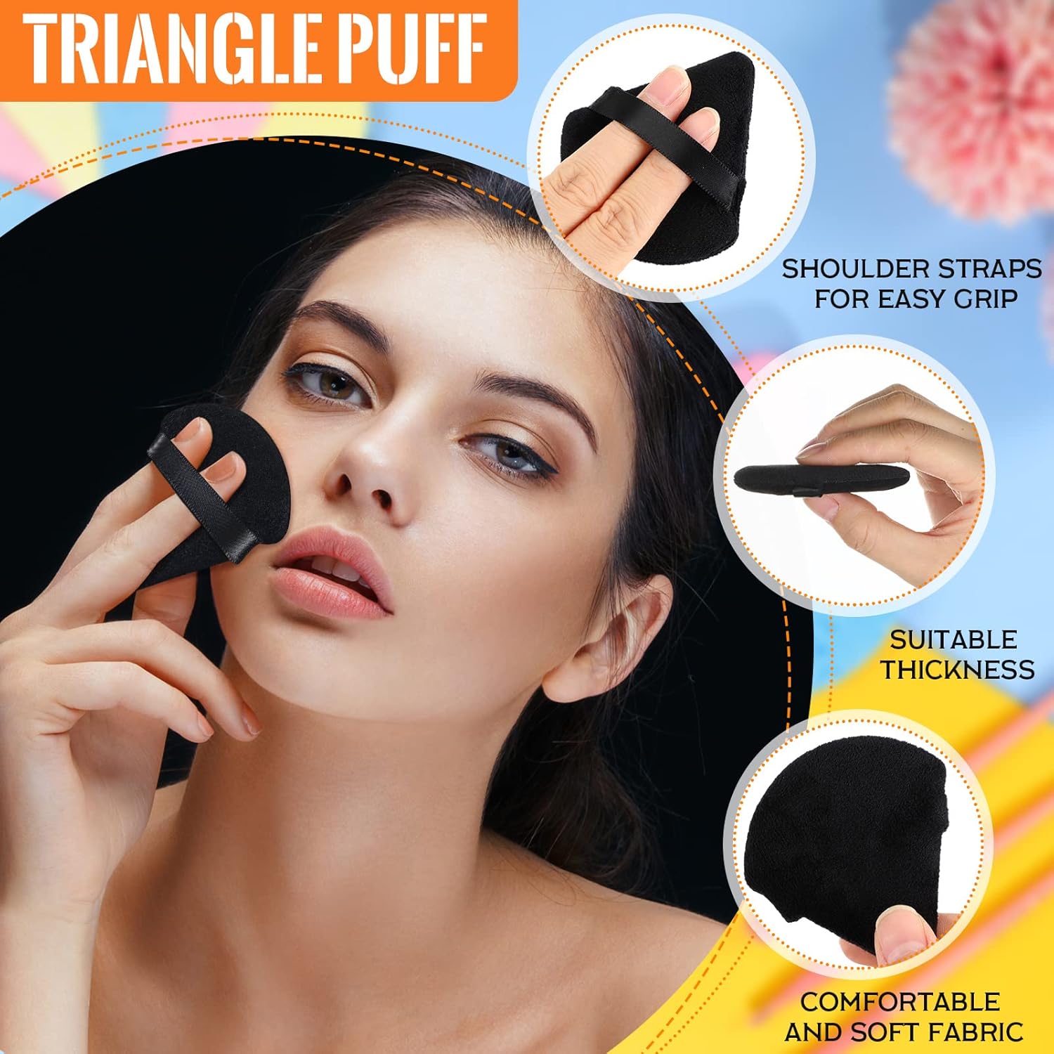 Meanplan 100 Pcs Powder Puff Face Soft Makeup Sponge Triangle Powder Puffs for Loose Velour Cosmetic Foundation Wet Dry Sponge Makeup Tools(Black, White, Pink)-GlimoraGlow