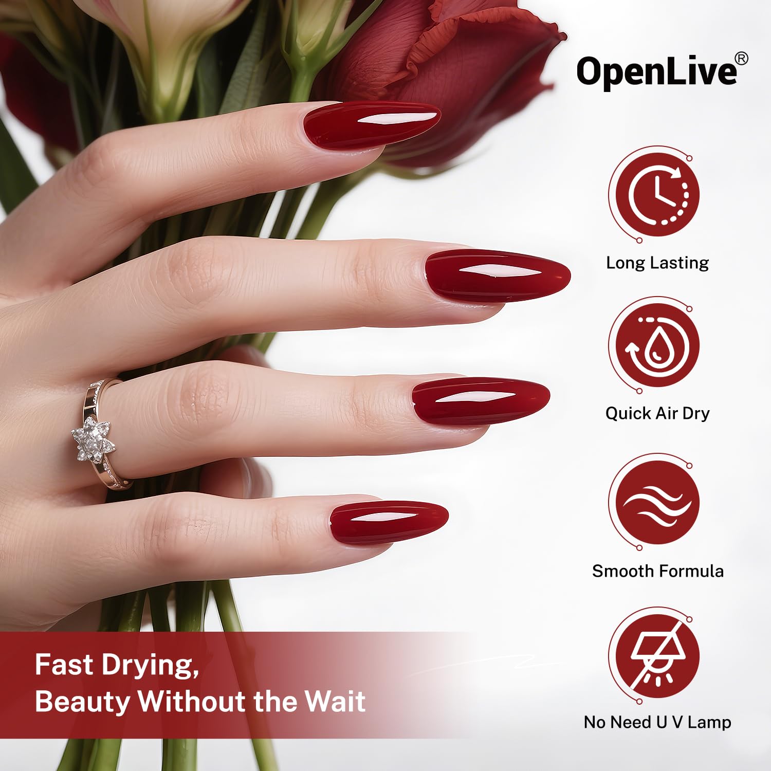 16.5ml Dark Red Nail Polish Large Volume Quick Dry Nail Polish, Long Lasting Shine, Fingernail Toenail Nail Art DIY Home Travel Nail Art Gift-GlimoraGlow