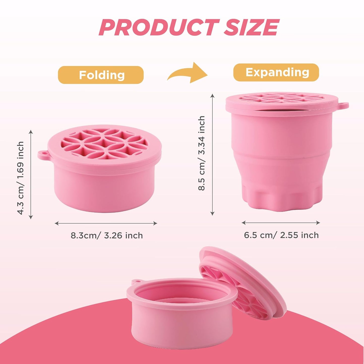 Makeup Brush Cleaner - Foldable Silicone Makeup Brush Cleaner Mat with Brush Storage Holder Makeup Brush Cleaning Bowl Cosmetic Brush Washing Tool for Cleaning Organizer and Drying (Pink)-GlimoraGlow