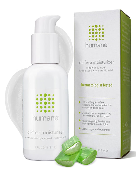 humane Oil-Free Daily Lightweight Face Moisturizer for Acne-Prone Skin - 4 Fl Oz - Gentle for All Skin Types - With Soothing Antioxidants Like Aloe Vera, Hyaluronic Acid, Cucumber and Grapeseed-GlimoraGlow