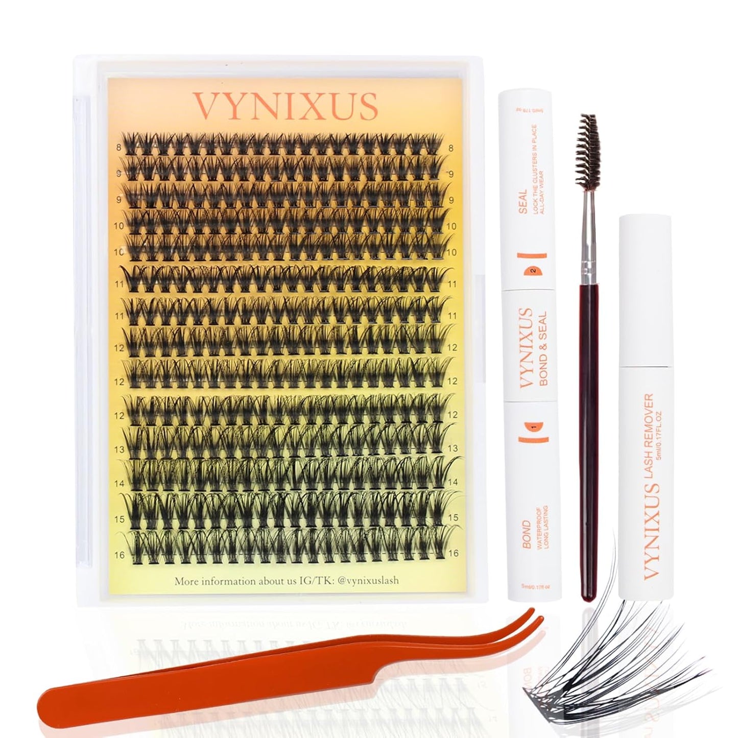 Lash Clusters Kit DIY Lash Extension Kit Eyelash Clusters with Lash Bond and Seal Waterproof Lash Glue Remover Tweezers Brush Cluster Eyelash Extensions Kit (Set 40D-0.07D-Mix8-16)-GlimoraGlow