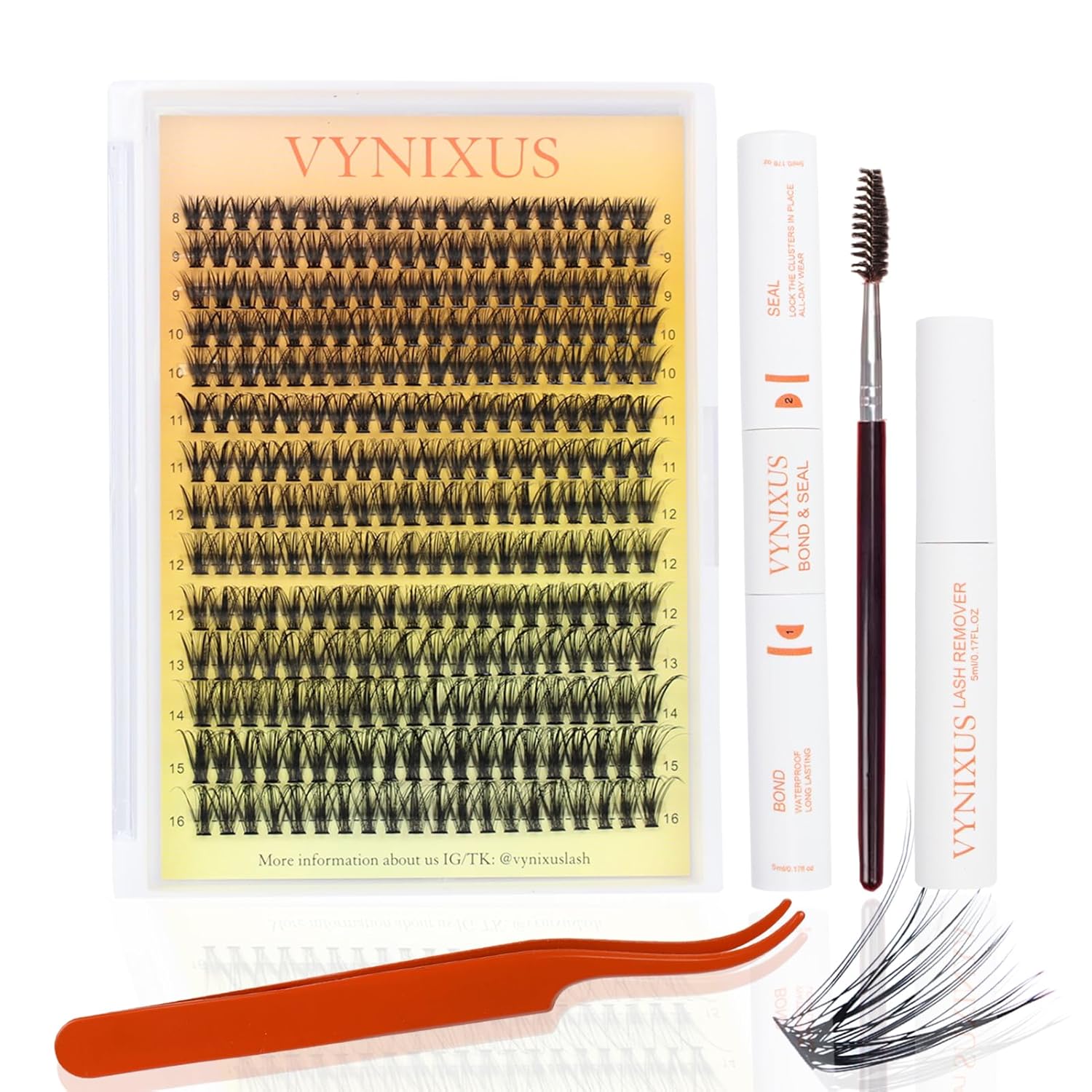 Lash Clusters Kit DIY Lash Extension Kit Eyelash Clusters with Lash Bond and Seal Waterproof Lash Glue Remover Tweezers Brush Cluster Eyelash Extensions Kit (Set 40D-0.07D-Mix8-16)-GlimoraGlow