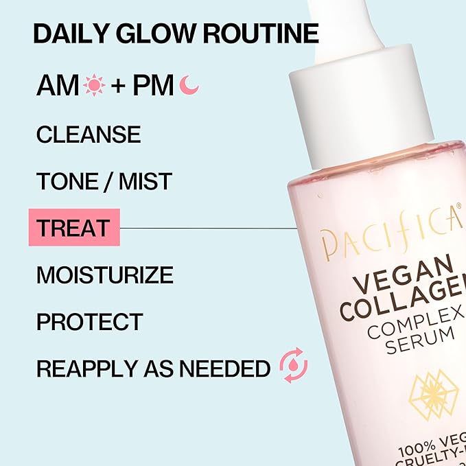 Pacifica Vegan Collagen Complex Face Serum Anti Aging Hydrating Serum w/Hyaluronic Acid for Plumping & Firming Collagen Boosting Facial Serum for Fine Lines & Wrinkles Clean Dermatologist Tested-GlimoraGlow