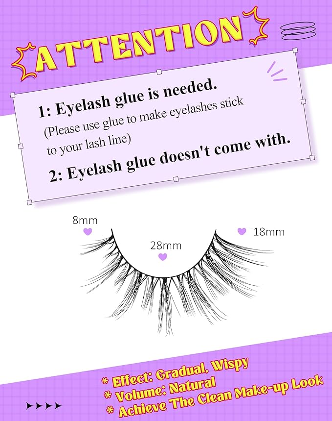 Onlyall Wispy Lashes - Natural Flared False Eyelashes, Soft Fluffy, 7 Pairs DK56-GlimoraGlow