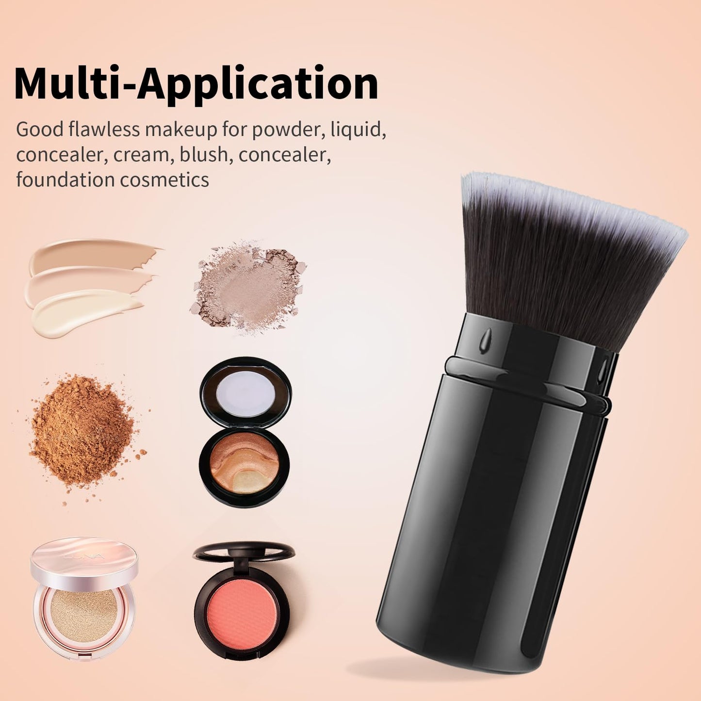Falliny Makeup Brushes, Retractable Travel Kabuki Powder Foundation Brush, Portable Face Liquid Foundation Sunscreen Brush with Cover for Blending Liquid, Bronzer,Cream or Flawless Powder Cosmetics-GlimoraGlow