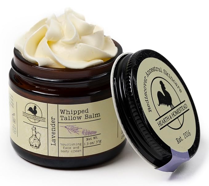 Handmade Whipped Tallow Balm, Organic, Moisturizer, Body Butter with Infused Olive Oil, for Eczema, Rosacea, Baby (Lavender)-GlimoraGlow
