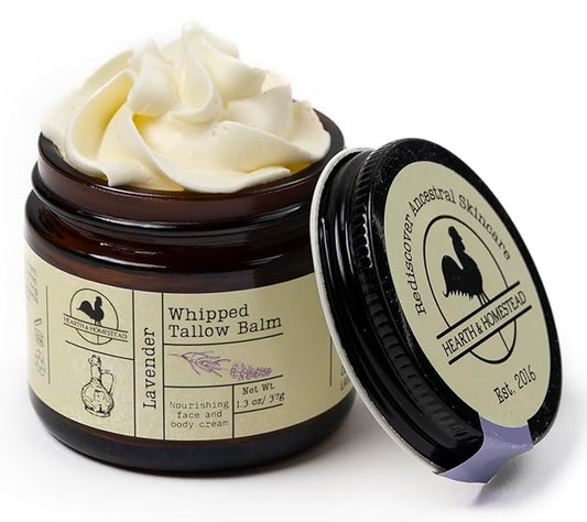 Handmade Whipped Tallow Balm, Organic, Moisturizer, Body Butter with Infused Olive Oil, for Eczema, Rosacea, Baby (Lavender)-GlimoraGlow