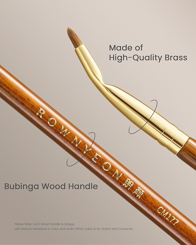 Desert Oak Series Bent Eyeliner Brush - 30° Angled Kolinsky Sable for Sharp Lines & Brows, Luxury Bubinga Handle (CM 177)-GlimoraGlow
