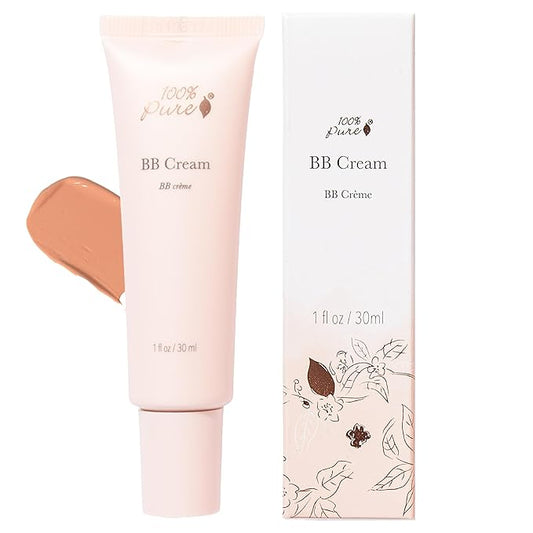 100% PURE BB Cream Shade 20 Aglow Full Face Coverage Skin Care & Glow - All-In-One Primer Concealer & Foundation Makeup - Shimmery, Dewy Youth Medium Color w/Warm Undertone - Vegan - 1 Fl Oz-GlimoraGlow