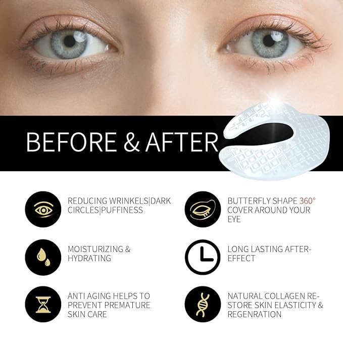 Hydro Collagen Eye Mask Crystal Eye Patches Anti-Aging Under eye Pads Natural Eye Treatment for Wrinkles Dark Circles Bags Moisturize Puff Eye Spa-16 Pairs-GlimoraGlow