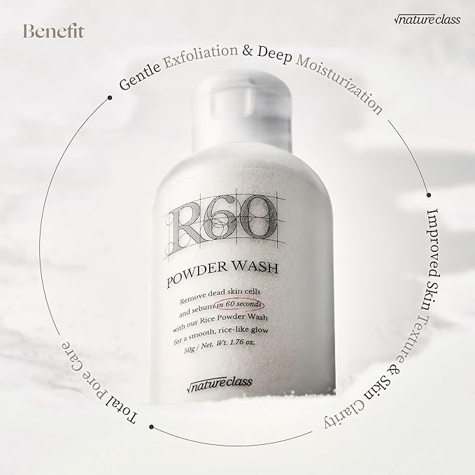 R60 Rice Enzyme Powder Face Wash Cleanser – Exfoliating, Deep Cleansing, Removes Pore Impurities for Soft Radiant Skin, Korean Skincare1.76oz-GlimoraGlow