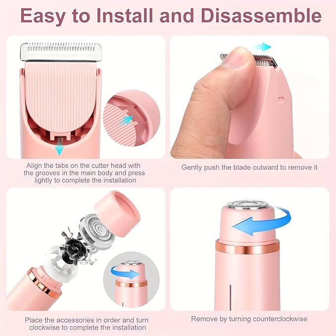2025 Womens Shaver Dual-Head Bikini Trimmer for Women 2-in-1 Women's Body Shaver USB Charge Waterproof Painless Electric Razors for Silk Skin (Pink)-GlimoraGlow