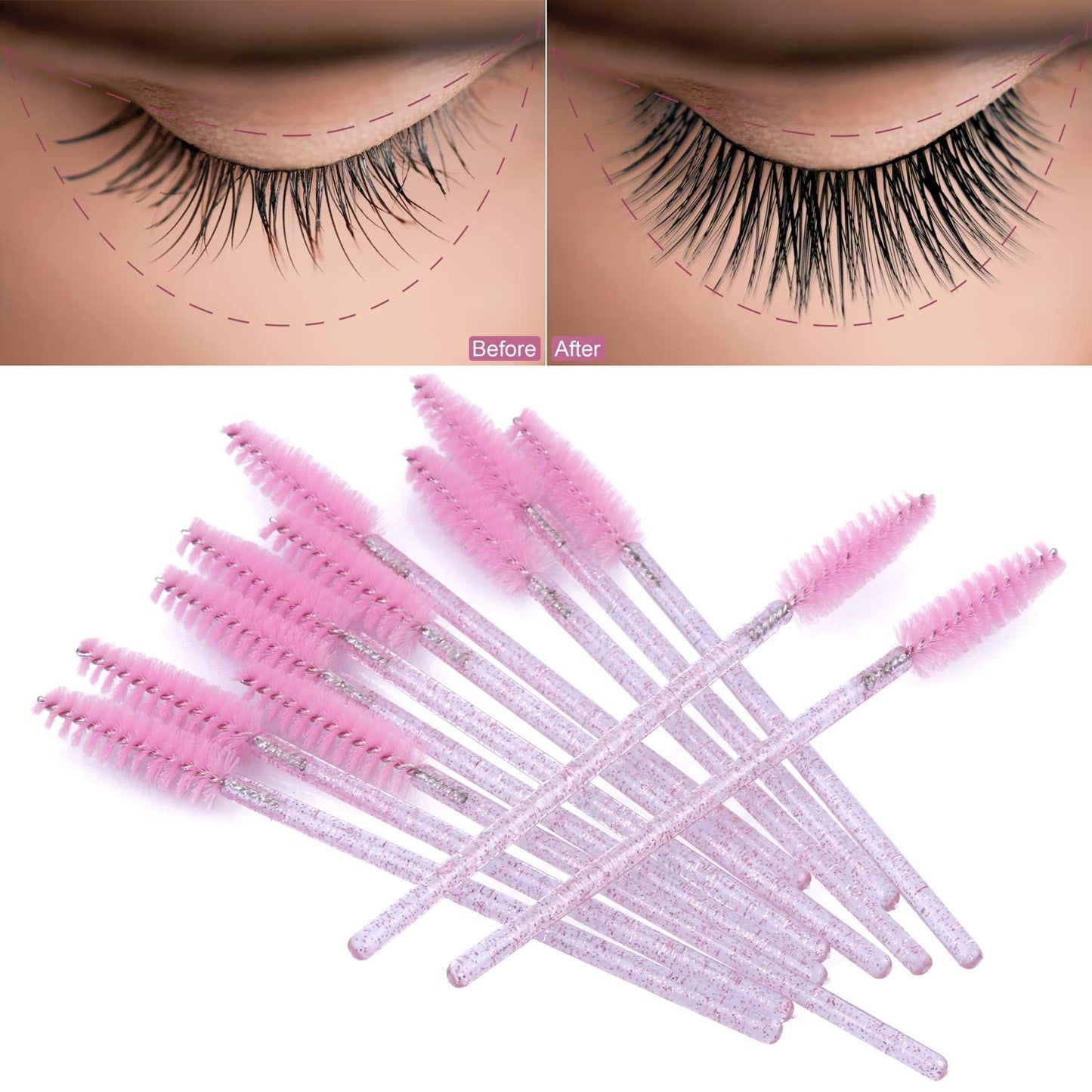 Tbestmax 2000 Disposable Mascara Wands Eyelash Brush Spoolies for Eyebrow Eye Lash Extension Pink-GlimoraGlow