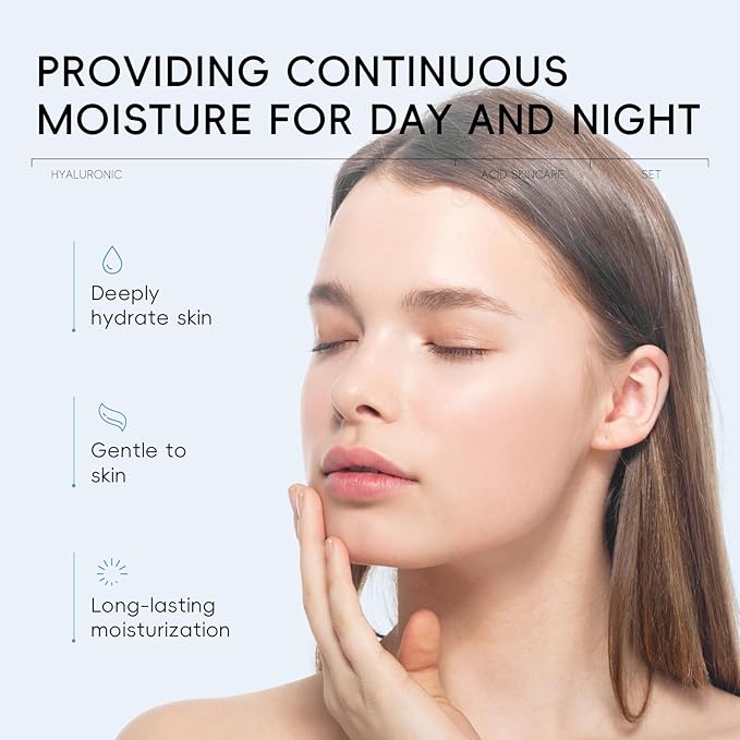 Hyaluronic Acid Skin Care Set, Hydration Kit for Women Teen Girls, Low pH Cleanser, Moisturizer, Serum, Eye Cream, Anti Aging, Firming, Travel Size Facial Care Gift Set for Dry Sensitive Skin-GlimoraGlow