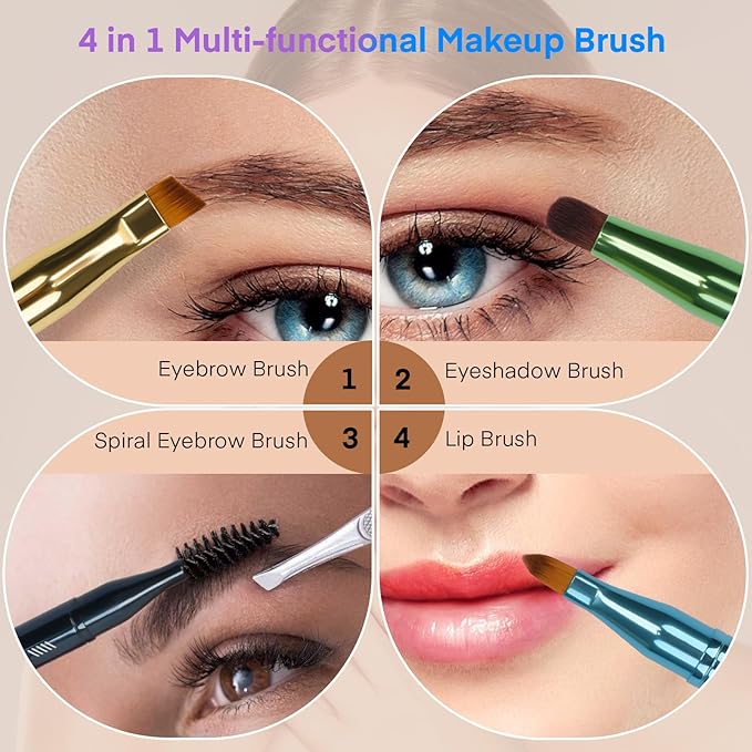 Unaone 4 in 1 Makeup Brush - Lip Brush for Lipstick, Eyebrow, Eyeshadow, Spiral Eyebrow Portable Detachable Multi-functional Lipstick Brush for Makeup-GlimoraGlow