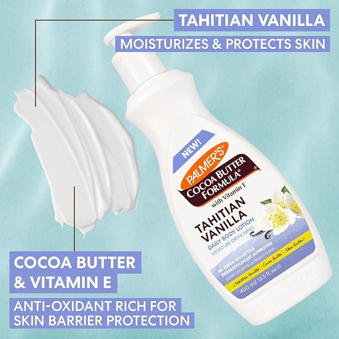 Palmer's Cocoa Butter Formula Tahitian Vanilla Body Lotion, 13.5 Oz, Daily Moisturizing Lotion for Dry Skin with Shea Butter & Vitamin E, Hydrates & Protects, Helps Provide 48-Hour Deep Moisture-GlimoraGlow