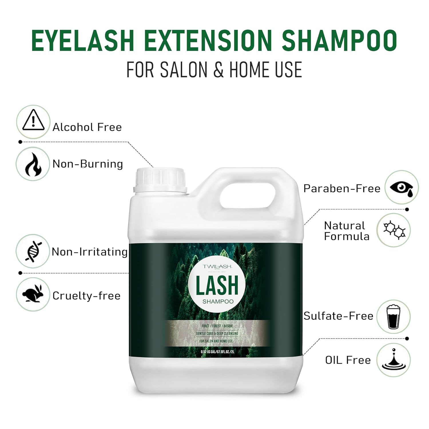 Lash Shampoo Bulk, Eyelash Cleanser for Extensions 2 Liters, Safe Makeup Remover, Non-irritating or Burning Eyelid Foaming Cleanser for Professional Salon and Home Use (Forest-2L)-GlimoraGlow