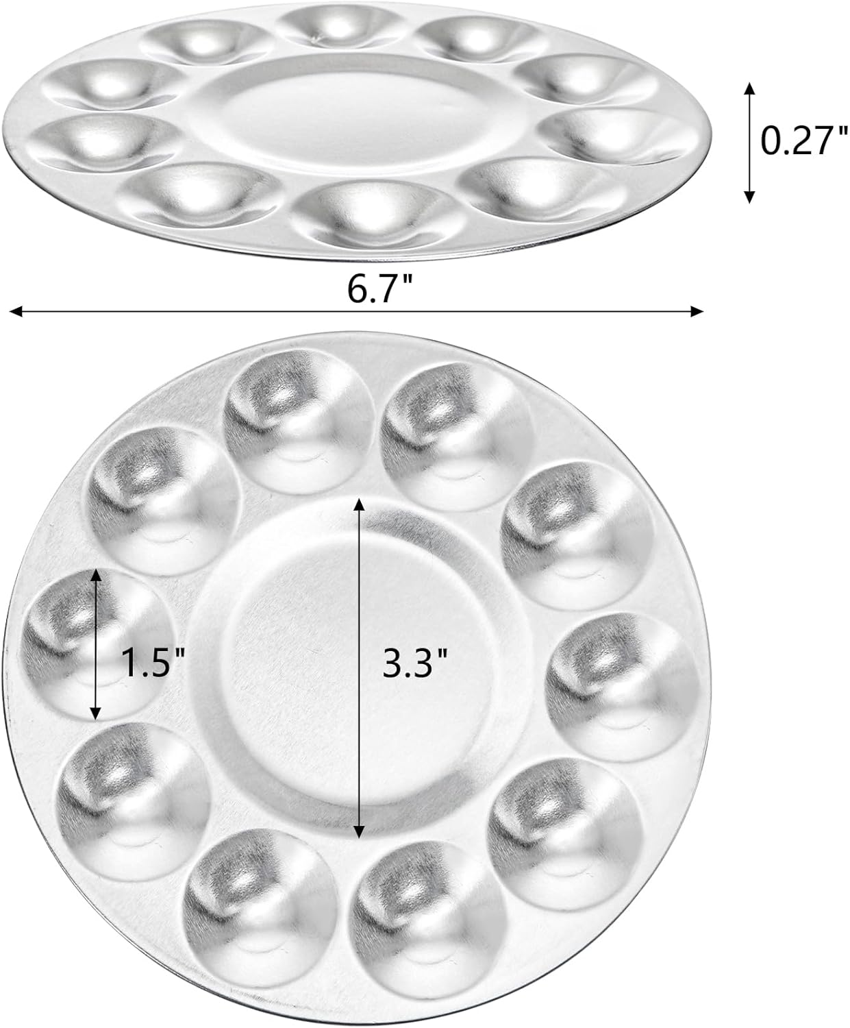10 Pack Paint Tray Palettes, 6.7" Metal Paint Mixing Pallets, 10-Well Painting Palette, Washable Round Paint Holder Tray for DIY Craft Professional Watercolor Oil Art Painting Project, Silver-GlimoraGlow