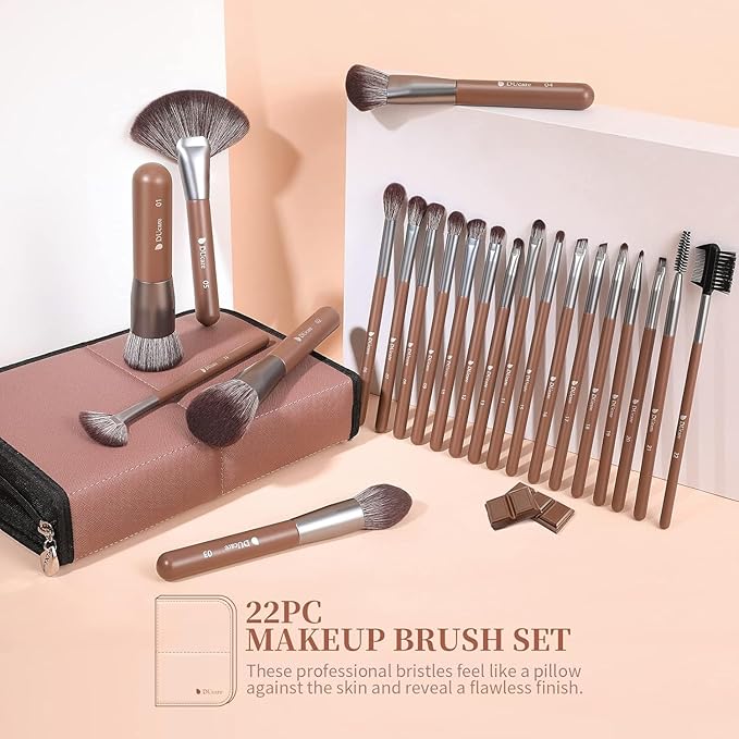 DUcare Professional Makeup Brush Set 22Pcs with Travel Case Synthetic Kabuki Foundation Brush, Face Powder Brush, Blush Brush, Concealer Brush, Eyeshadow Brushes-GlimoraGlow