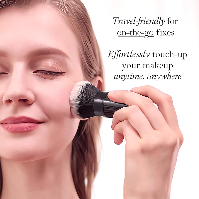 LORYP Retractable Makeup Brush Black Kabuki Foundation Brush for liquid Cream and Powder Makeup 2 Pack Travel Makeup Brush Set-GlimoraGlow