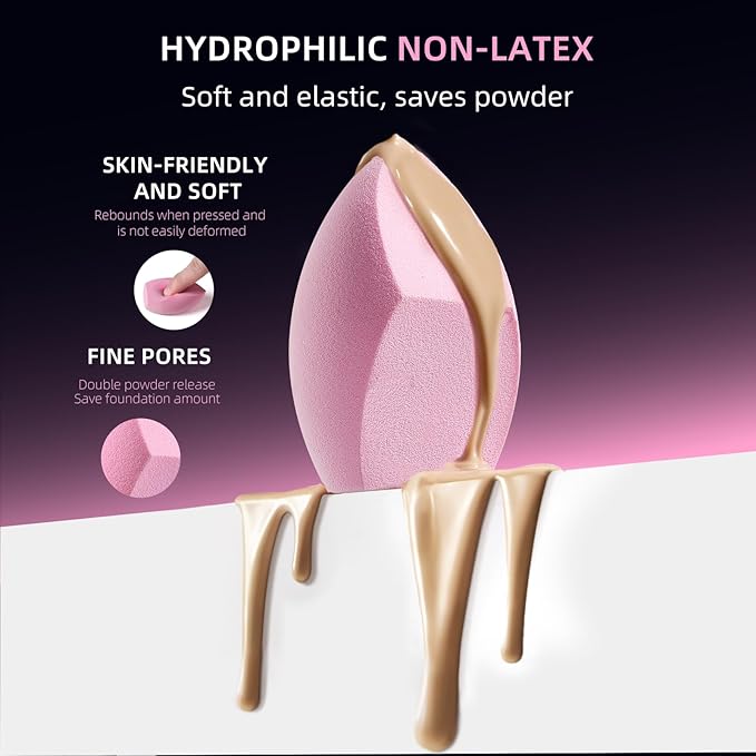 Makeup Brush Set, Flat Top Kabuki Brush Premium Foundation Brush for Liquid, Cream, and Powder with 2 Makeup Sponge for Foundation, Powder, Blush, and Concealer-GlimoraGlow