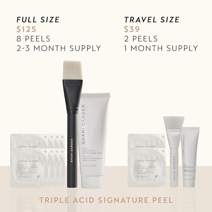 SHANI DARDEN SKIN CARE Triple Acid Peel, 2-Step Exfoliating Face Peel with Mandelic, Lactic & Glycolic Acids, Kaolin Clay Neutralizing Mask & Brush, Helps Improve Dark Spots & Skin Texture, 0.5 fl oz-GlimoraGlow