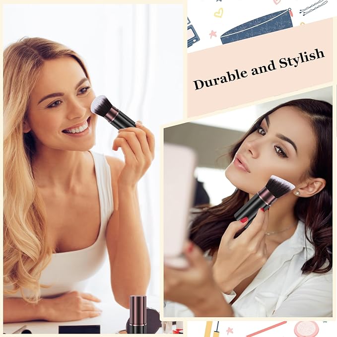 Retractable Makeup Brush, Travel Kabuki Powder Makeup Brush 2 Pack, Foundation Face Blush Brushes for Blending Liquid, Blush, Bronzer, Buffing, Sunscreen,Flawless Cosmetics-GlimoraGlow