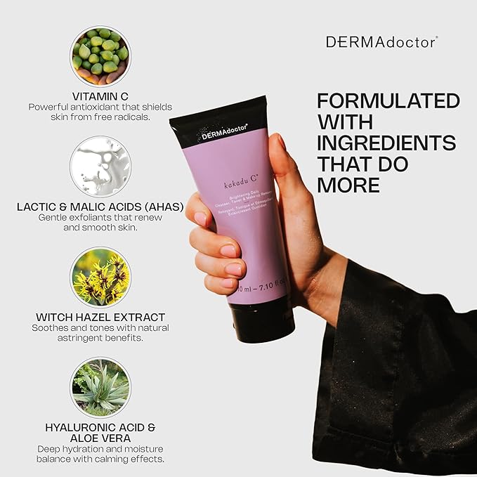 DERMAdoctor Vitamin C Facial Cleanser, Daily Face Wash, Toner, Makeup Remover | High-Potency Vitamin C from Kakadu Plum, Facial cleanser, Face Scrub, Cleanse Pores, Removes oil, Sunscreen, Pollutants-GlimoraGlow