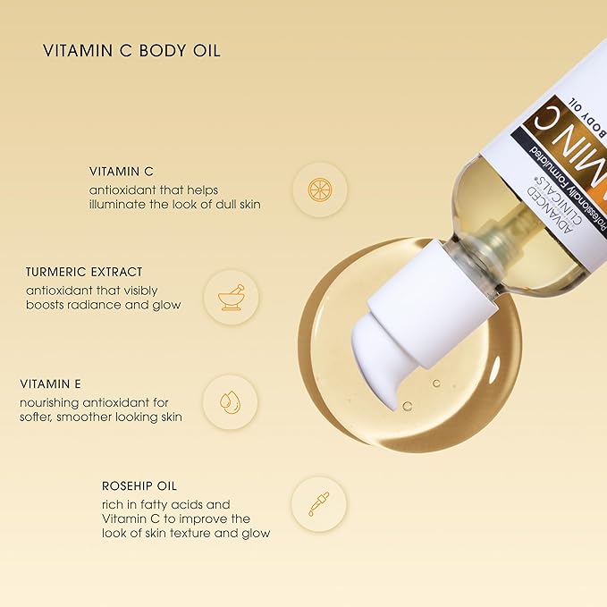 Advanced Clinicals Vitamin C illuminating Body Oil For Women & Men |Vitamin C Oil Skin Care Body Moisturizer With Vitamin E + Botanicals To Help Improve Appearance Of Dark Spots + Dry Skin, 2 Piece-GlimoraGlow