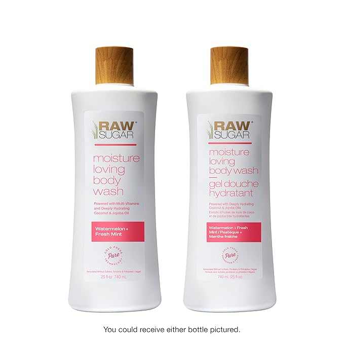 RAW SUGAR Moisture Loving Body Wash - Watermelon + Fresh Mint, Moisturizing & Refreshing Bath & Shower Gel, Sulfate-Free, Paraben-Free & Vegan (Pack of 3)-GlimoraGlow