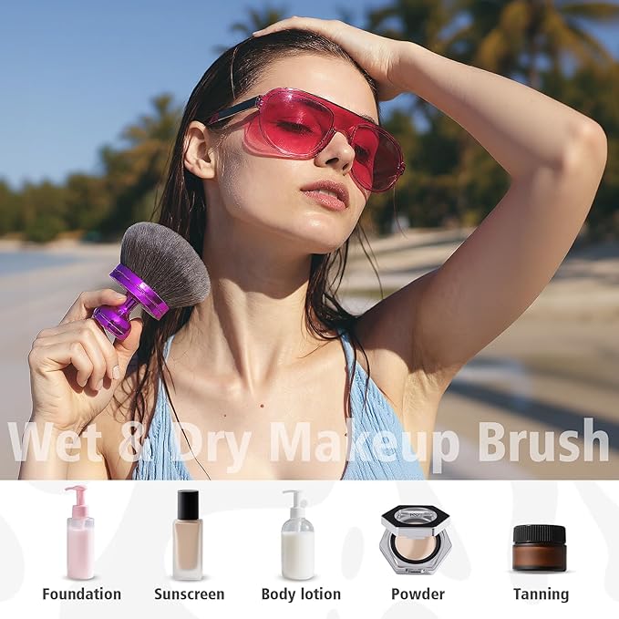 Self Tanner Brushes- Extra Large Blend & Blur Body Kabuki Brush & Back Sunscreen Applicator with Handle, 2 Pcs, Body Makeup Brushes for Legs, Face, Foundation, Tanning, Back Lotion Applicator (Purple)-GlimoraGlow