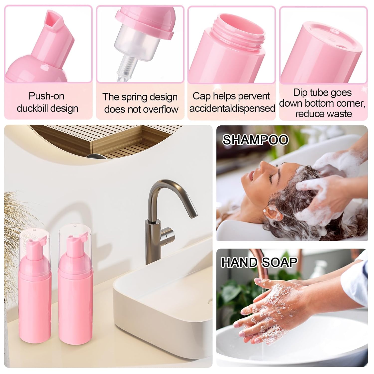 Zhehao 80 Pcs Lash Shampoo Bottle Brushes Kit 20 Foam Pump Dispensers 20 Lash Shampoo Brushes 20 Eyelash Aftercare Bag 20 Cleaning Pipes, Eyelash Extension Supplies(Pink)-GlimoraGlow