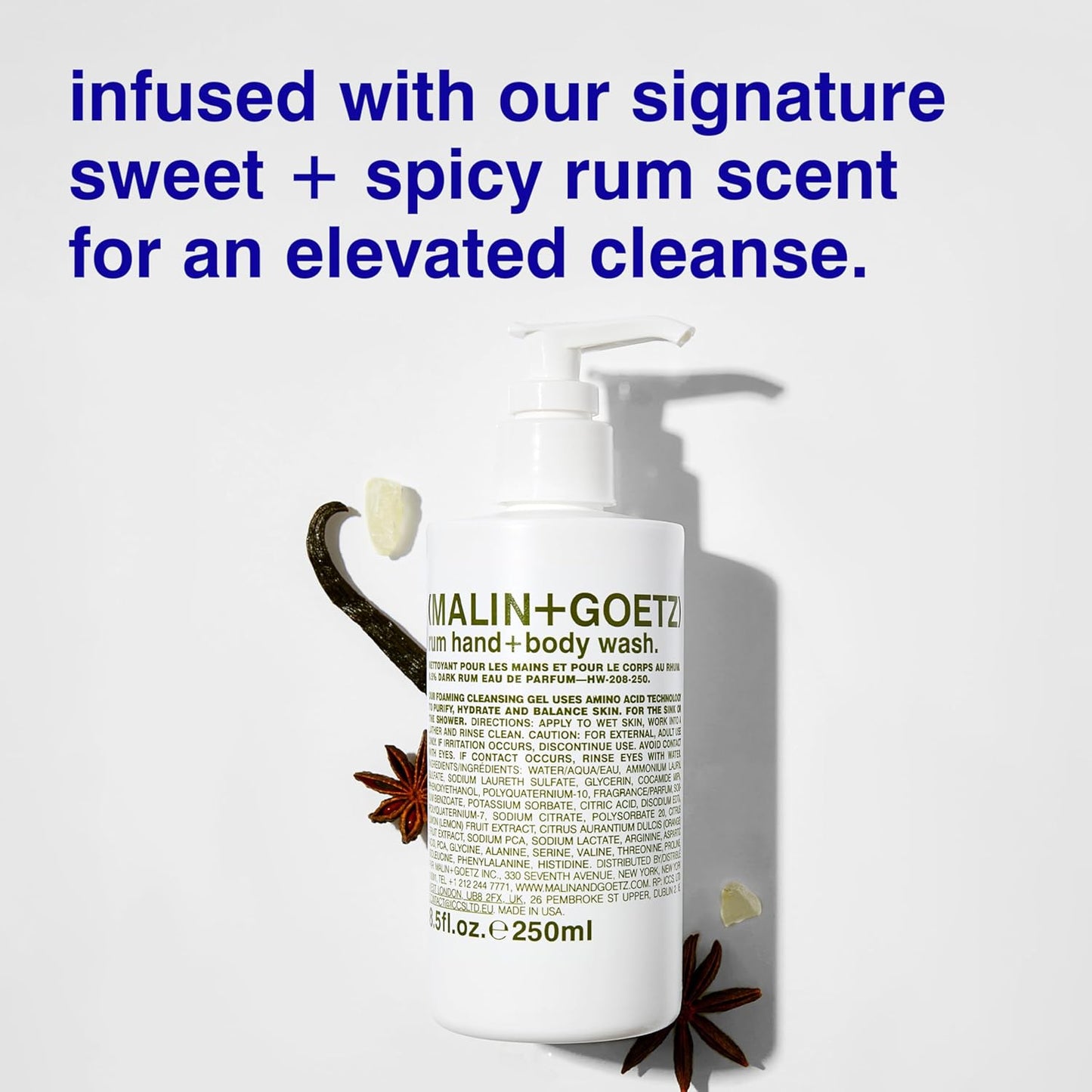 MALIN+GOETZ Rum Hand + Body Wash, 128 Fl. Oz. – Allows Up to 15 Refills, Natural Cleansing, Purifying & Hydrating for Women & Men, For All Skin Types, No Stripping or Drying, Cruelty-Free & Vegan-GlimoraGlow