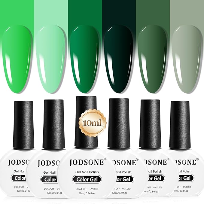 JODSONE 10ml Green Gel Nail Polish 6Pcs Gel Nail Polish Set All Seasons Neutral Soak off U V Lamp Manicure Set for Nail Art Collection St. Patrick's Day Gift for Her-GlimoraGlow