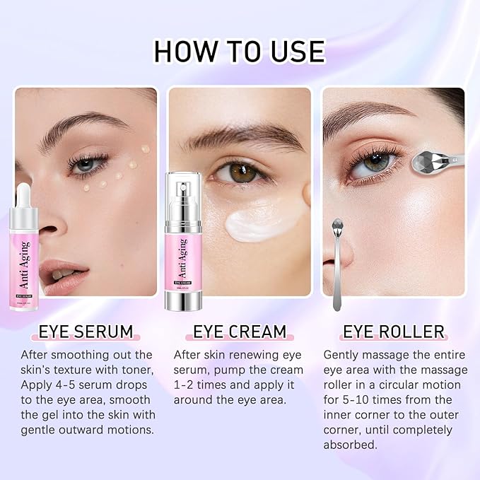 5% Caffeine Eye Cream Eye Serum Kit for Dark Circles Under Eye Treatment For Puffiness Bags And Wrinkles Eye Cream Anti Aging Eye Serum & Eye Roller 2 Fl Oz-GlimoraGlow