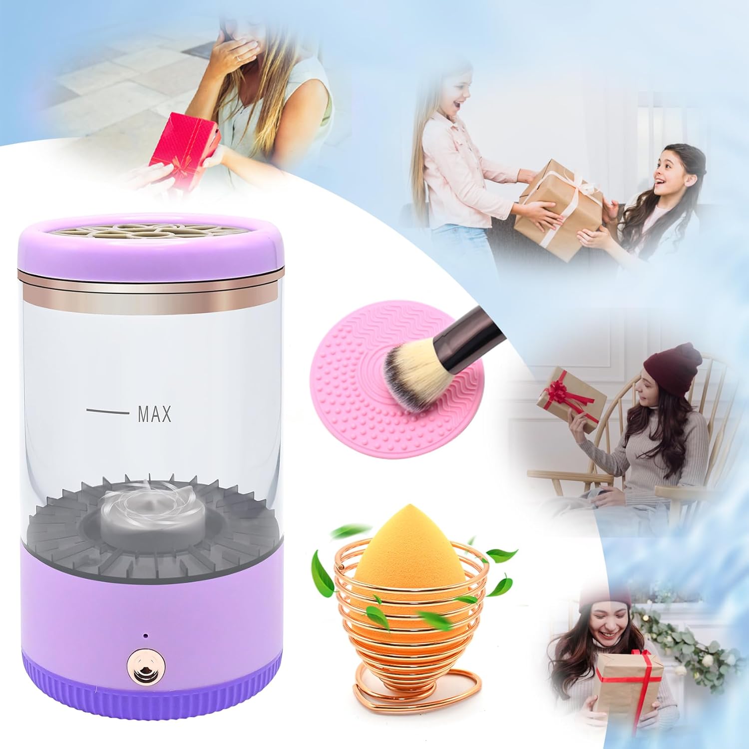 Makeup Brush Cleaner,Low noise and 8000 RPM Electric Makeup Brush Cleaner Machine for Deep Cleaning,Automatic Spinning Cosmetic Brush Cleaner for All Size Makeup Brushes and Sponges(purple)-GlimoraGlow