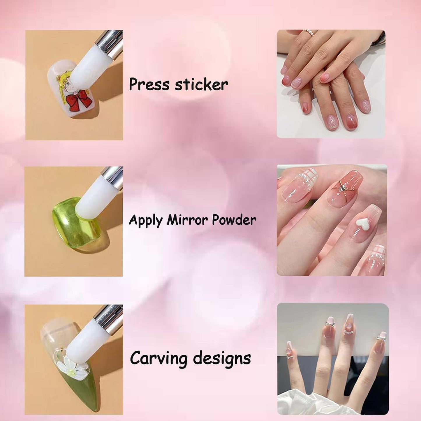 11Pcs Nail Art Brush Set, Dual Tipped Silicone Nail Tools, Nail Art Sculpture Pen, Crystal Handle Liner Brushes, Acrylic & Gel Nail Brush, Dotting Pens for Home and Professional Nail Salon-GlimoraGlow