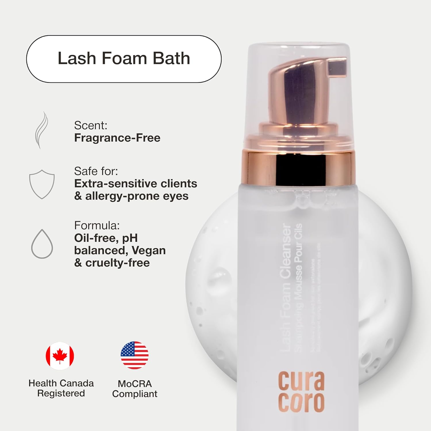 CURACORO 60ML Eyelash Extension Cleanser (Unscented) - Lash Shampoo for Lash Extensions, Eyelash Extension Foam Cleanser for Sensitive Skin, Removes Waterproof Makeup for Professional & Home Use-GlimoraGlow