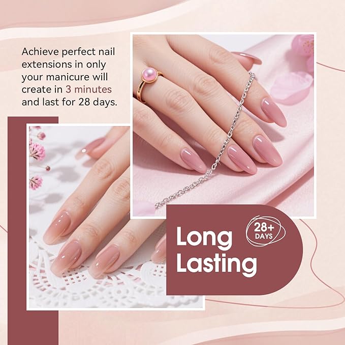 JEWHITENY Poly Extension Gel Nail Set Clear Pink Poly Nail Gel With Slip Solution Base Coat Top Coat French Manicure Need U V Lamp Curing for Finger Art and Home DIY-GlimoraGlow