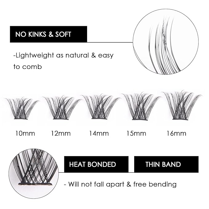 Cluster Lashes 72 Individual Lashes Clusters Eyelash Extensions False Eyelashes DIY Lash Extension Kit Reusable False Eyelashes Natural Look Mix 10-16mm C D Curl-DM01-GlimoraGlow