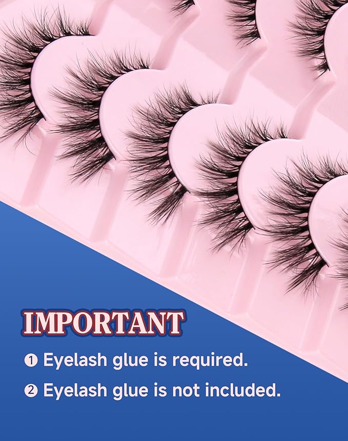 Lashes Natural Wispy Strip Eyelashes Natural Look Flared False Eye Lashes Soft Lash Fluffy Cat Eyelash 7 Pairs Everyday D05-GlimoraGlow