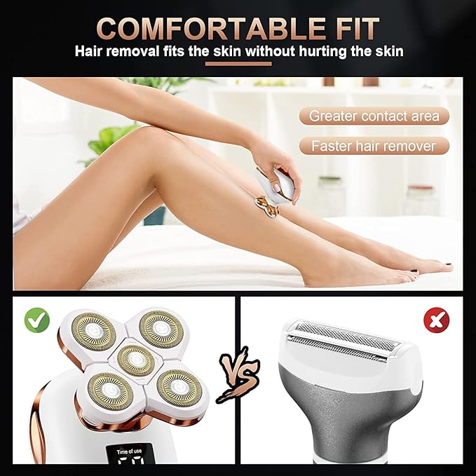 2-in-1 Electric Razors for Women, Wet/Dry 5D Razor & Hair Trimmer with USB Adapter & Charging Cable,5D Rechargeable Rotary Shaver with Lithium-Ion Battery, Water Resistant Grooming Kit-GlimoraGlow