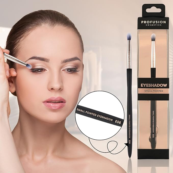 Profusion Cosmetics Small Pointed Precision Synthetic Eyeshadow Brush Pigments and Glitter Eye Concealer Tapered Bristles for Blended Crease and Eyeliner Smudger Quality Brush-GlimoraGlow
