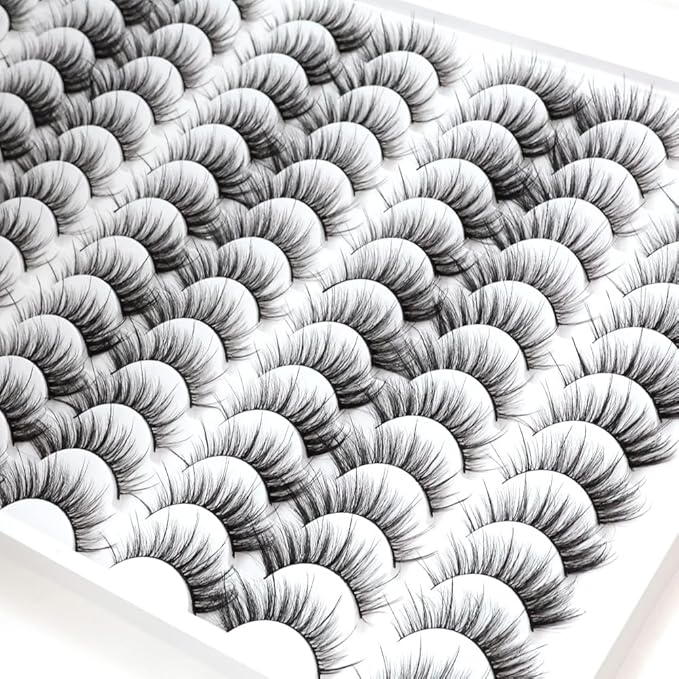 False Eyelashes 48 Pairs Faux Mink Lashes 14mm Wispy Lashes 3D Fluffy Cat Eye Lashes Pack Bulk Wholesale Strip Lashes(style 48-041)-GlimoraGlow