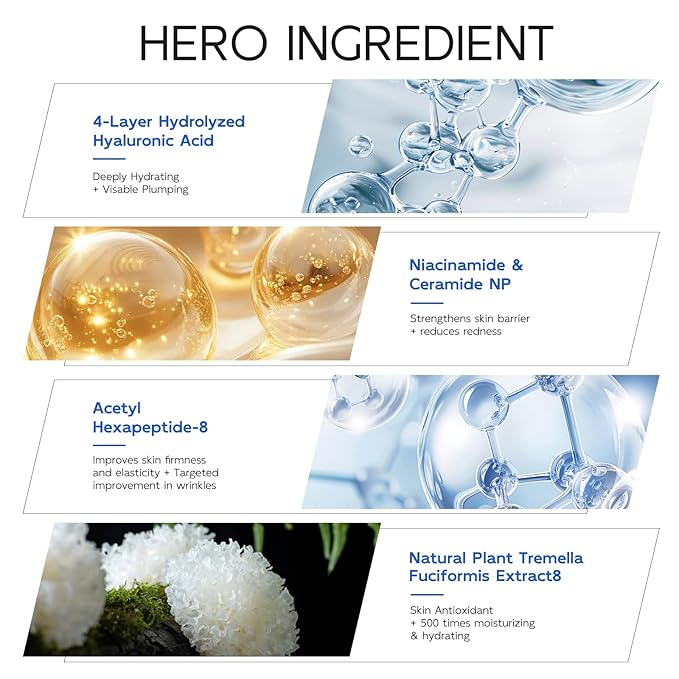 3% Hyaluronic Acid Serum for Face, Anti-Aging Hydrating Serum with 20,000 ppm Ceramide NP & 10,000ppm Acetyl Hexapeptide-8, Korean Skincare ultra hydrating serum, turm Skin/Sensitive Skin(1.5 ml*30)-GlimoraGlow