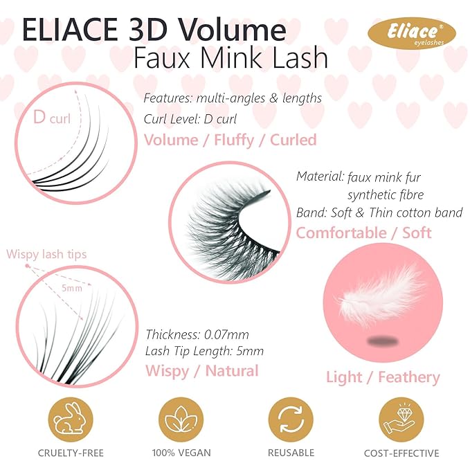 Eliace Eyelashes, (50 Pairs,5 Styles) Luxurious Faux Mink Lashes Natural Look Wispy Fluffy Handmade Cat Eye False Lash Pack, False Eyelashes Set, Fake Lashes Strips, Makeup Fake Eyelashes Pack-GlimoraGlow