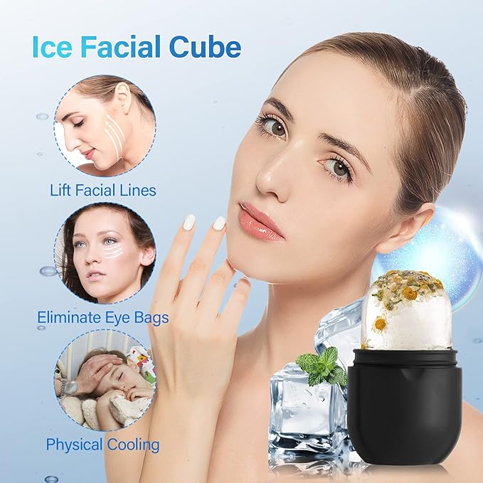 Ice Roller for Face Eye, Ice Roller Mold Face Skin Care Kit for Brighten Skin and Enhance Your Natural Glow Remove Fine Lines Shrink Pores Reduce Acne and Lubricate the Skin (Black)-GlimoraGlow