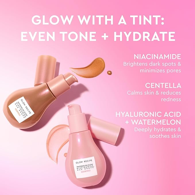 Glow Recipe Hue Drops Tinted Face Serum - Illuminating Glow Drops to Brighten & Hydrate - Skincare Makeup Primer & Liquid Highlighter to Blur Pores for a Radiant, Even Skin Tone - Rosy Glow (40ml)-GlimoraGlow