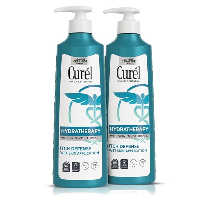 Curel Hydra Therapy In Shower Lotion, Itch Defense Body Moisturizer with Advanced Ceramide Complex, Vitamin E, & Oatmeal Extract, 12 Oz, Pack of 2-GlimoraGlow
