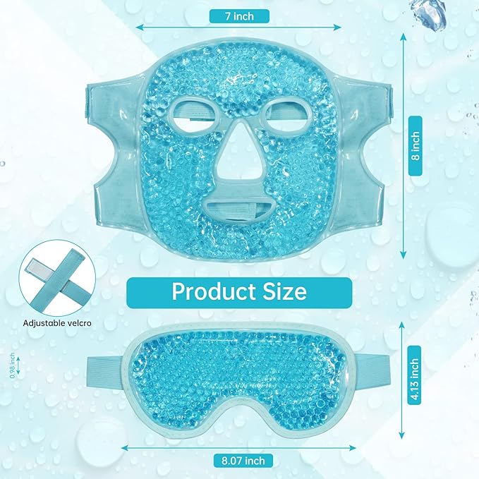 Ice Face Mask Reusable and Cold Gel Eye Mask for Puffiness/Dark Circles/Eye Bags/Dry Eyes/Headaches/Migraines/Stress Relief, Ice Pack for Eyes & Face (Blue)-GlimoraGlow